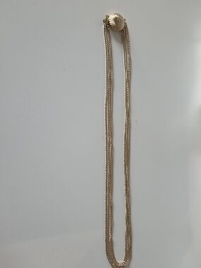 Vintage Gold Multi Strand Curb Chain Necklace Decorative Clasp